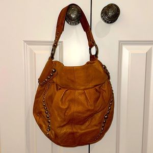 Makowsky Tan Leather Studded Hobo Purse